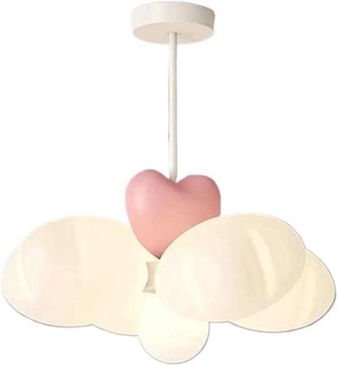 Whimsical Cloud Pendant Light with Pink Heart Accent, Dreamy LED 3 Color Adjustable Ceiling Fixture for Kids Room, Nursery, Girls Bedroom, Study Room Decor, Soft Glow
