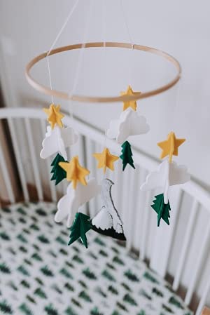 Baby Crib Mobile (Starry Woodland Night, Long Evergreen) Nursery Decor Ceiling Mobile for Boys & Girls - Crib Accessories