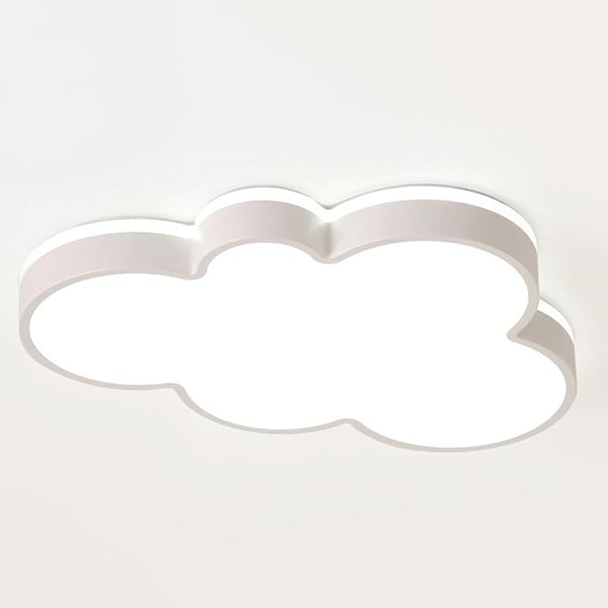 Cute Cloud LED Ceiling Light Fixture, Blue & White Flush Mount Lamp, Modern Eye-Caring Lighting for Kids’ Bedroom, Nursery, Baby Room, Playroom Decor(White,48cm)