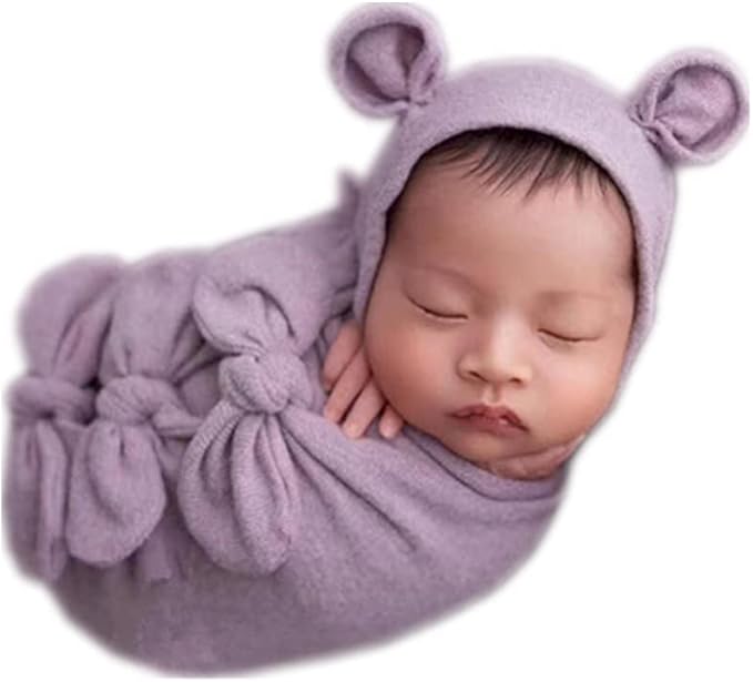 Vemonllas Newborn Baby Boy Girl Photography Props Bow Wrap, Posing Aid, Hat and Blanket Set of 4 Pcs