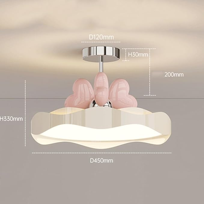Whimsical Cloud Ceiling Light with Pink Heart Accents, Dreamy LED 3 Color Adjustable Fixture for Kids Room, Nursery, Girls Bedroom, Playroom Decor, Soft Glow Lighting