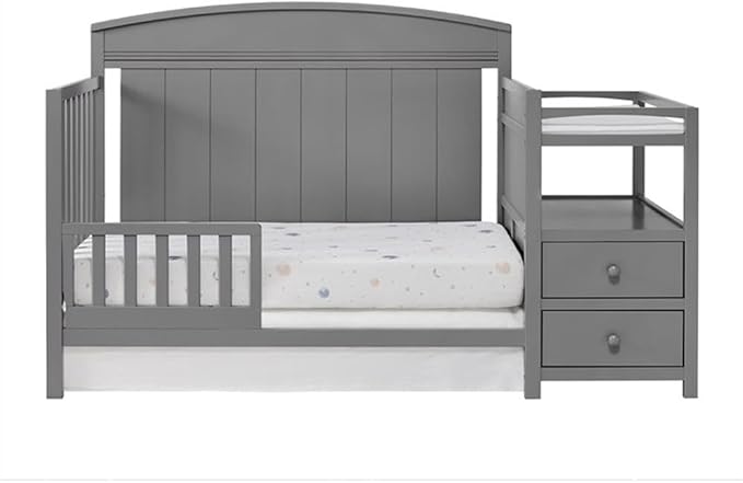 Pemberly Row Wood Crib and Changer Combo in Dove Gray Finish
