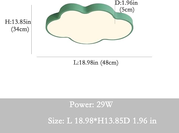LED Ceiling Light Fixture, 19 Inch Modern Cloud Shape Recessed Ceiling Light, 3000K-6000K Dimmable, 29W Green Close to Ceiling Lighting for Living Room, Bedroom