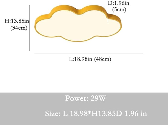 LED Ceiling Light Fixture,19 Inch Modern Cloud Shape Recessed Ceiling Lights,Dimmable Light,29W Yellow Close to Ceiling Lighting Flush Mount Living Room Bedroom,3000K-6000K