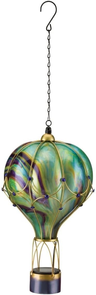 Regal Art & Gift Hot Air Balloon Solar Lantern – Hanging Solar-Powered LED Lights, Waterproof Portable Decorative Outdoor Lamp Made of Metal & Glass for Garden, Patios & Pathway – Green(Large)