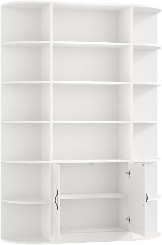 HOSTACK 75" Tall Book Shelf and Bookcase, 6 Tier Bookshelf with Storage, 47" Wide Bookcase with Doors, Freestanding Wood Display Shelves with Book Storage Cabinet for Home Office, Living Room, White
