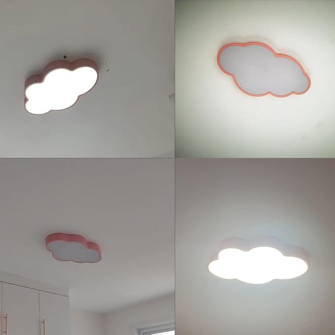 LED Ceiling Light Fixture,19 Inch Modern Cloud Shape Recessed Ceiling Lights,3000K-6000K Dimmable Light,29W Pink Close to Ceiling Lighting Flush Mount Living Room Bedroom