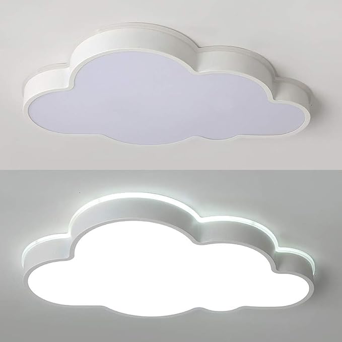 LAKIQ Modern Dimmable Acrylic LED Lights with Remote Creative Cloud Shape Children Room Flush Mount Ceiling Lighting Fixture for Kids Bedroom Kindergarten Living Room(25.5'',Stepless Dimming)