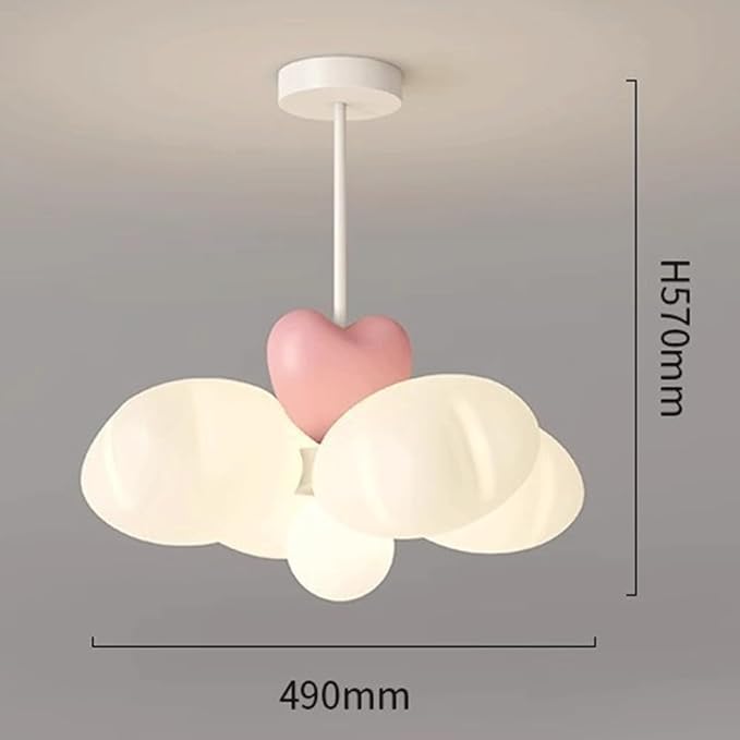 Whimsical Cloud Pendant Light with Pink Heart Accent, Dreamy LED 3 Color Adjustable Ceiling Fixture for Kids Room, Nursery, Girls Bedroom, Study Room Decor, Soft Glow