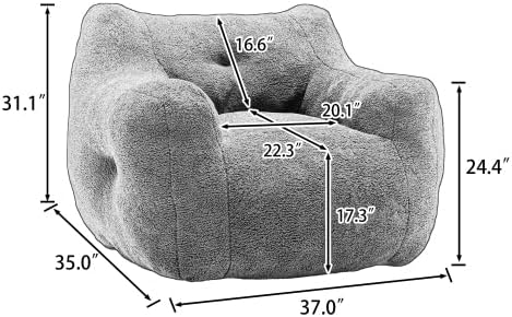 Memory Bean Bag Chair: Armrest Lounger Sofa with Removable Cover for Adults & Kids, Multi-Room Use for Living Room Bedroom Office, Non-Slip Base Design