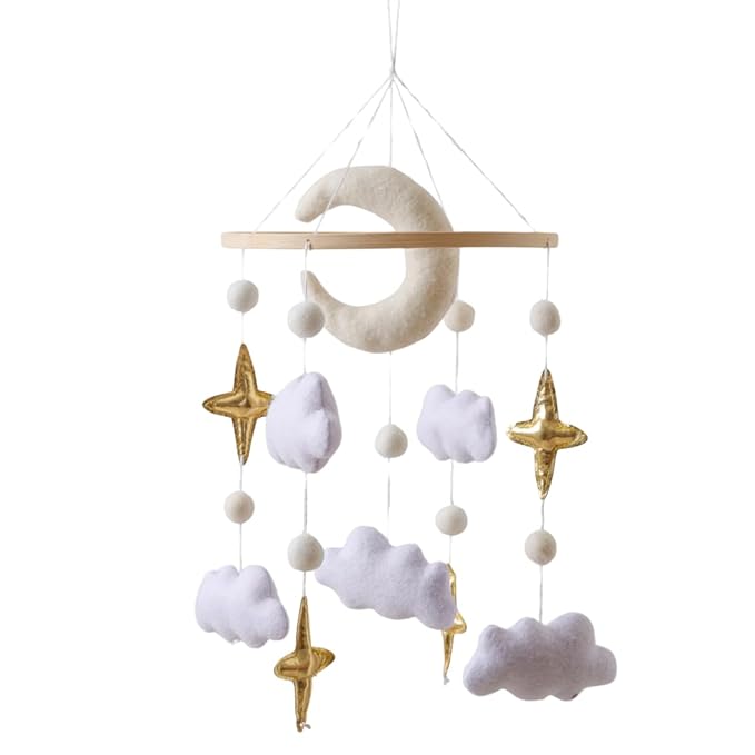 Baby Crib Mobile Nursery Decoration Moon and Stars Hanging Mobile Gender-Neutral Baby Mobile for Crib Handmade Newborn Nursery Decor Easy to Assemble & Durable (Gentle Moon)