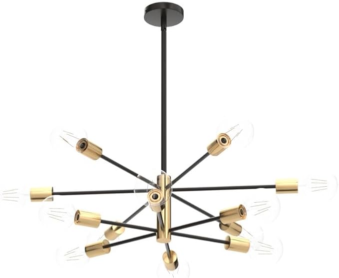 Modern Chandelier Ceiling Light Fixture Sputnik Chandeliers Gold and Black Farmhouse Chandelier Over Table 12-Light Height Adjustable Chandeliers for Dining Room, Living Room,Kitchen Island