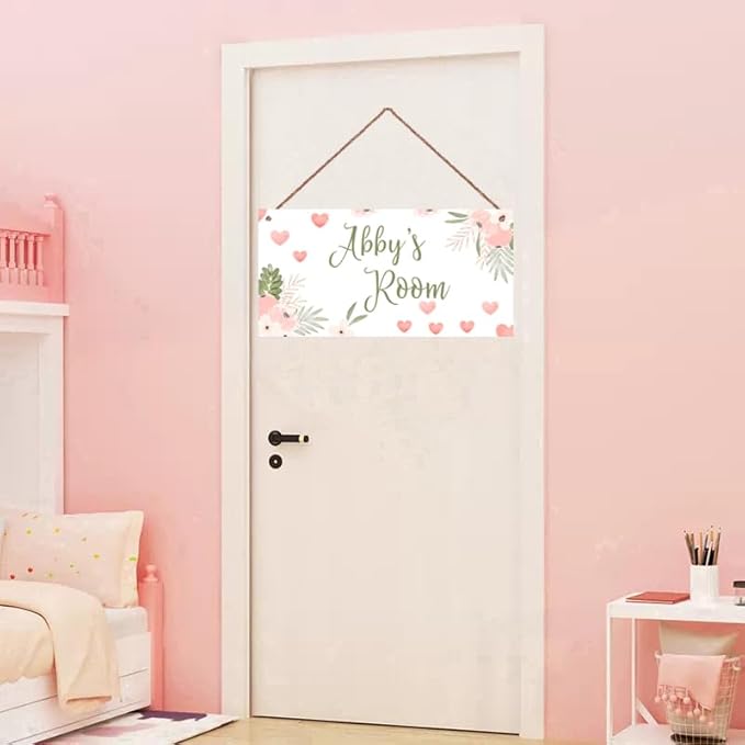 Personalized Sign Lovely Flowers Themed Girls Room Decor, Love Heart Sign, Custom Name Wall Decor Decorative Plate for Kids Room
