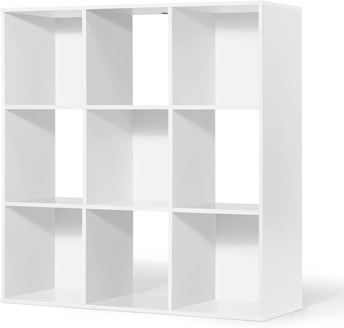 CAPHAUS 11-Inch Cube Storage Organizer Shelf, Home Storage Shelf Divider w/Back, 9-Cube Storage Bookcase, White