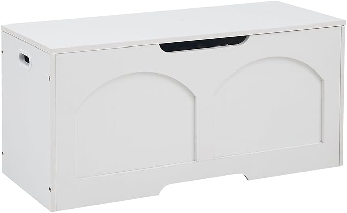 Storage Chest, Wooden Storage Bench Trunk, Upgraded Safety Lift Support Hinge, Large Entryway Bench Box, 31.5" x 15.7" x 18.3" Storage Box Chest Organizer Bench, White