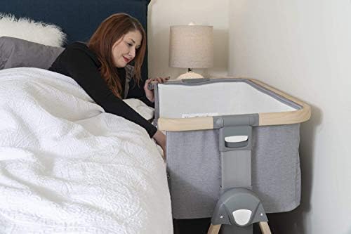 Venice Child California Dreaming Bedside Crib Bassinet w/Travel Case, Bamboo Bassinet Sheet, Removable Bamboo Compressed Cotton Mattress, Height Adjustable, Easy Clean - Grey