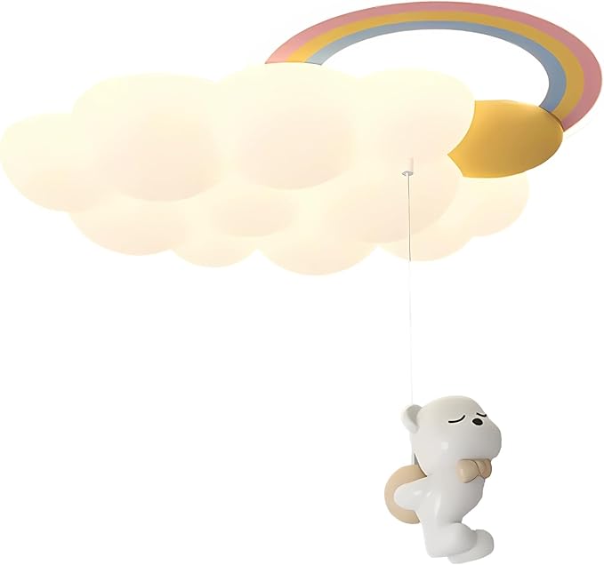 SOMINA Cloud Ceiling Light with Cartoon Animal Rainbow LED Milk White Design for Baby Girl Nursery Boys Bedroom Kids Room Childrens Chandelier Pendant Light