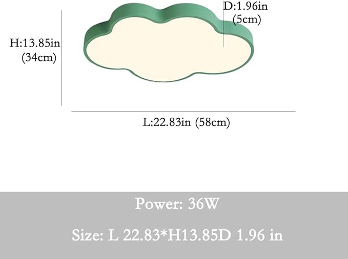 LED Ceiling Light Fixture,23 Inch Modern Cloud Shape Recessed Ceiling Lights, Dimmable Light,Green 36W Close to Ceiling Lighting Flush Mount Living Room Bedroom,3000K-6000K