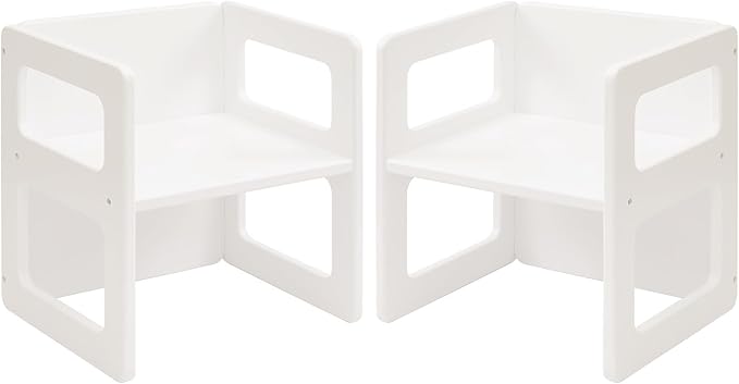 FUNLIO Height Adjustable Montessori Weaning Chair for Age 1-3, Quality Solid Wooden Chair, for Eating/Reading/Playing,Montessori Furniture with CPC Certified - White（2pcs）
