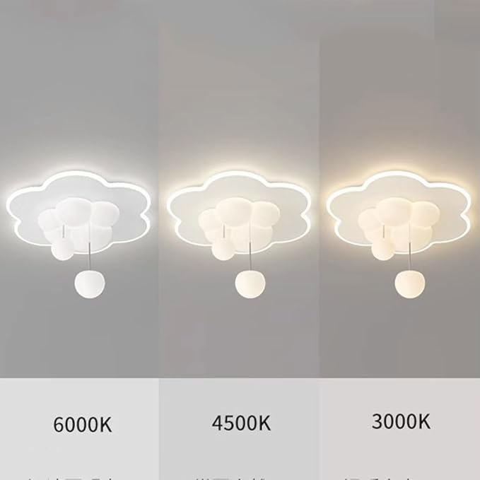 Modern Cloud LED Ceiling Light for Kids Room Nursery Bedroom, Dimmable 3 Color Changing Flush Mount Decorative Lamp, White PE Material Lighting Fixture, 50cm Diameter