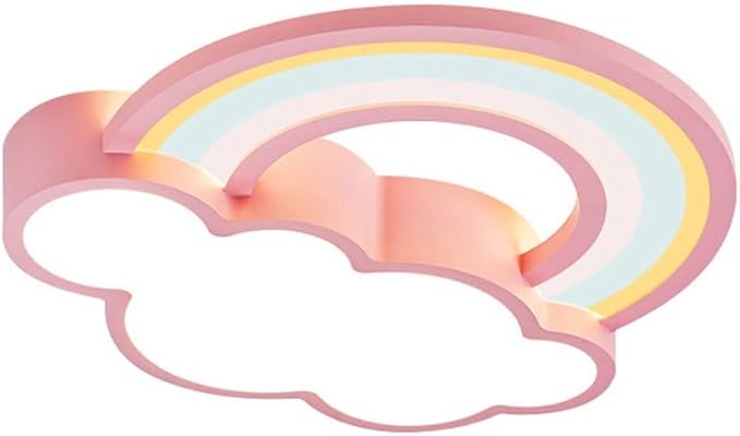 Cute Pink Cloud Rainbow LED Ceiling Light Dimmable Tri-Color Flush Mount Fixture 50CM for Kids Room Girls Bedroom Nursery Playroom Modern Decor Lighting