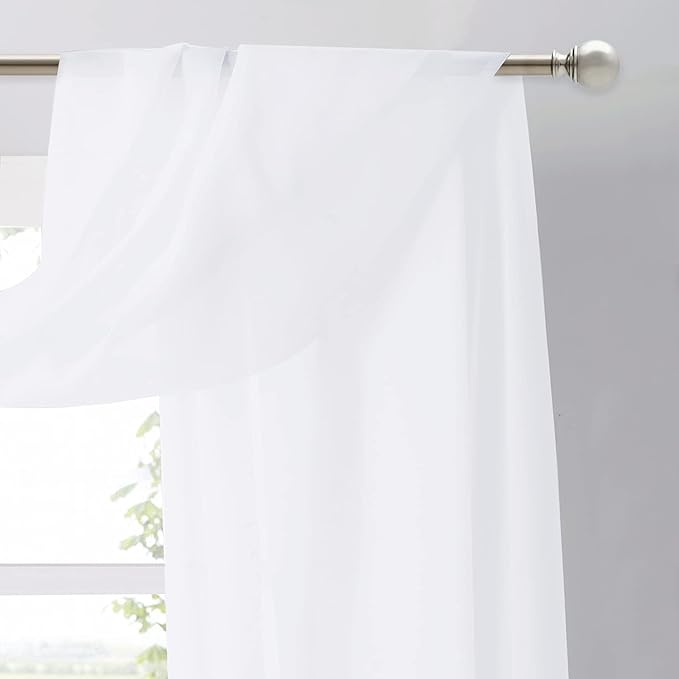 NICETOWN Sheer Valances for Windows 216 inch Length, White Window Scarf Drapes Versatile Wedding Arch Draping Canopy Curtains for Bed/Big Events, 30 inch Width, Sold by 2 PCs