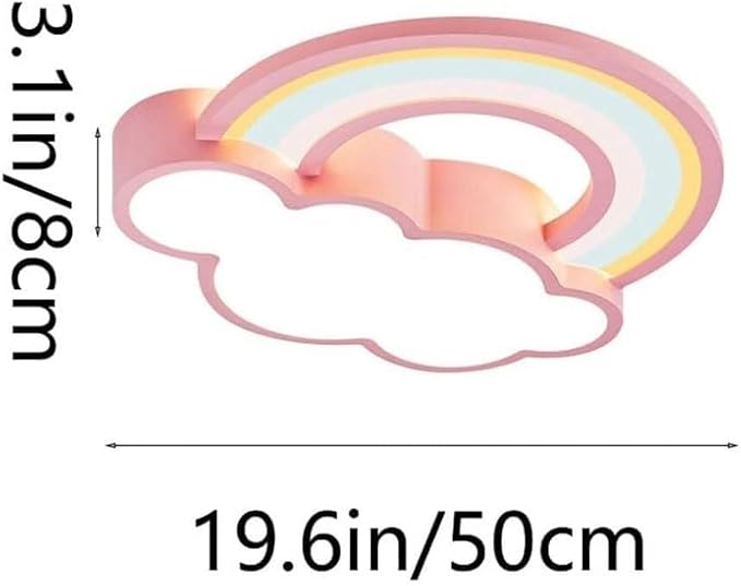 Cute Pink Cloud Rainbow LED Ceiling Light Dimmable Tri-Color Flush Mount Fixture 50CM for Kids Room Girls Bedroom Nursery Playroom Modern Decor Lighting