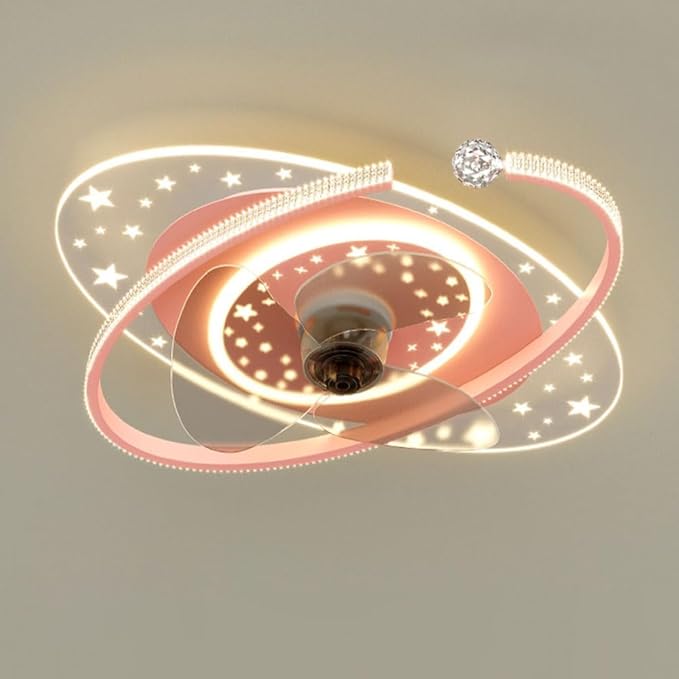 Kids Ceiling Fan with Lights Remote Dimmable 48W LED Ceiling Lights Fan Lighting Pink Mute Ceiling Fans Indoor 6 Speeds Fan Ceiling with Light for Girls Room Bedroom