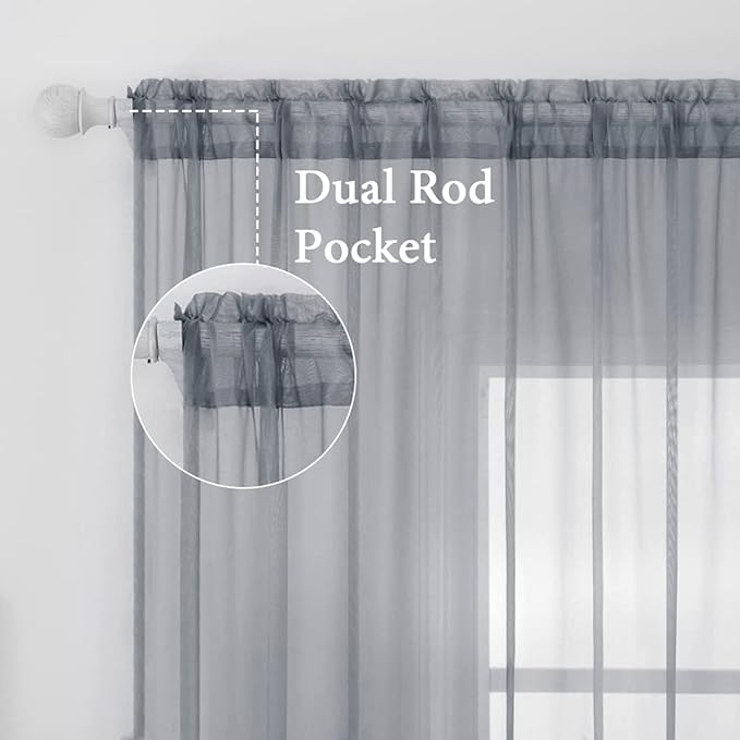 MIULEE 2 Panels Solid Color Sheer Window Curtains Elegant Window Voile Panels/Drapes/Treatment for Bedroom Living Room (54X90 Inches Dark Grey)