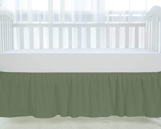 100% Egyptian Cotton, Nursery Crib Toddler (28" x 52" + 14") 800 Thread Count Crib Skirt Dust Ruffle, Bedding Skirts for Baby Boys or Girls, 14" Drop, Sage Solid