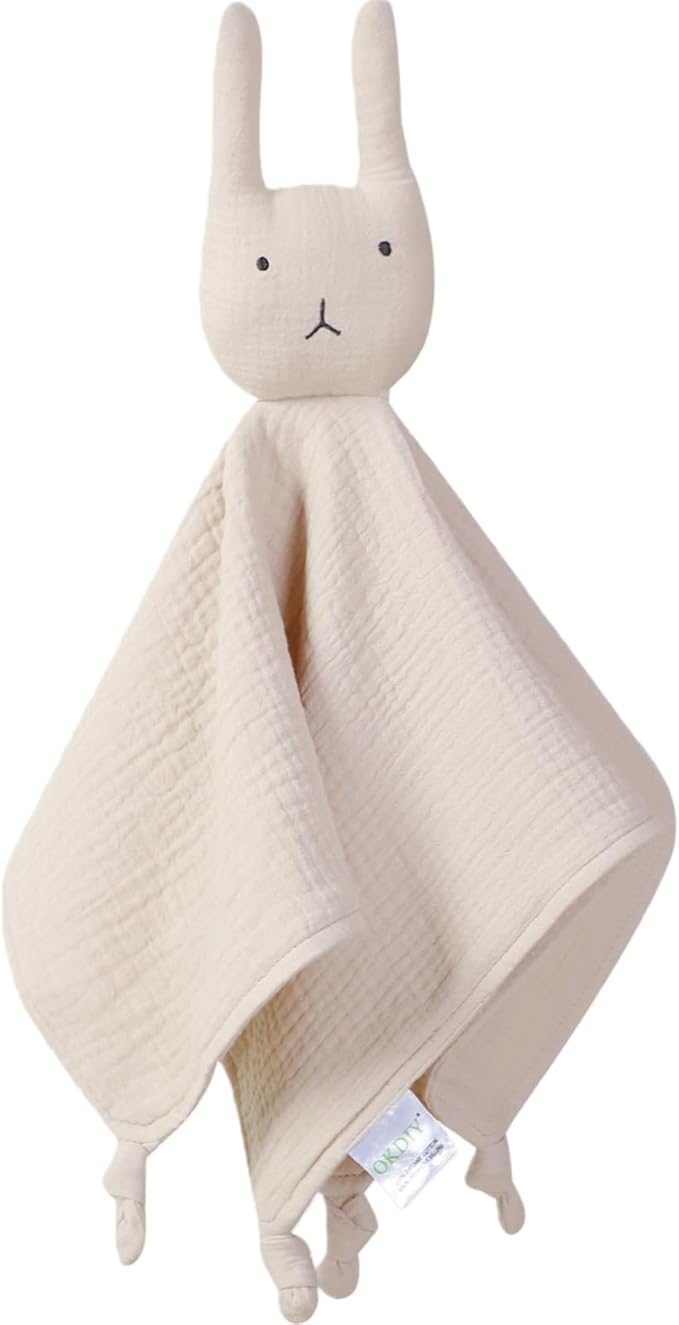 Organic Cotton Muslin Loveys for Babies,Security Blankets for Baby Lovey,Newborn Baby Gifts for Boys and Girls (bunny2-khaki)