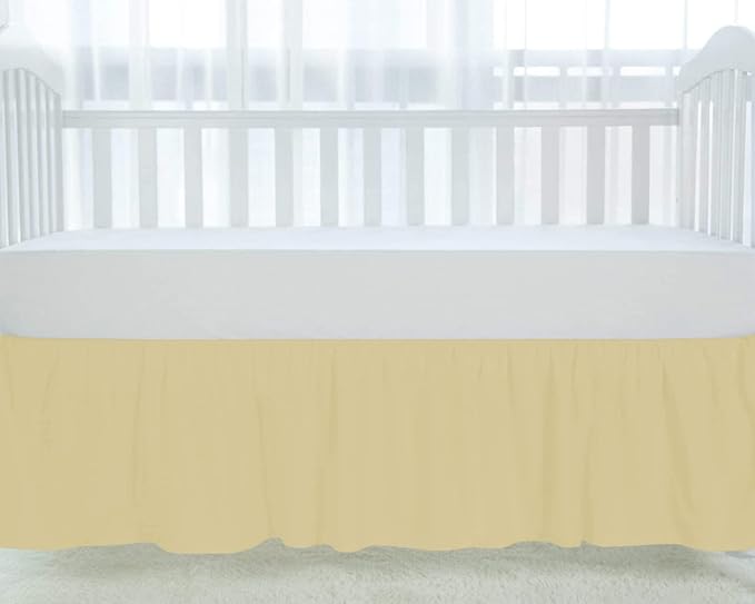 100% Egyptian Cotton, Nursery Crib Toddler (28" x 52" + 14") 800 Thread Count Crib Skirt Dust Ruffle, Bedding Skirts for Baby Boys or Girls, 14" Drop, Ivory Solid
