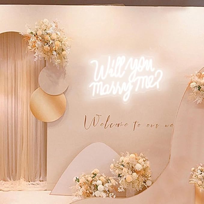 Will You Marry Me Sign for Wall Decor Led Neon Lights for Teen Bedroom Decor Art Light Up Letters Will You Marry Me Neon Signs for All Wedding Party Proposal Decorations USB 21.7x13.8 Inch(white)