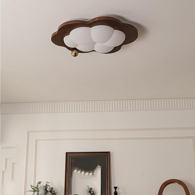 Modern Cloud Ceiling Light Flush Mount Wood Base Acrylic Shade LED Hardwired for Kids Room Bedroom Living Room Nursery Overhead Ambient Lighting