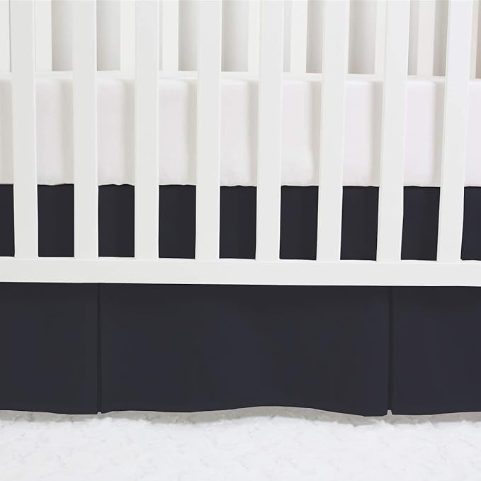 Box Pleated Crib Bed Skirt Premium 100% Cotton 800 Thread Count Nursery Crib Toddler Bedding Crib Bedskirt for Baby Boys or Baby Girls, (28" x 52") + 16" Drop Lenght - Black Solid