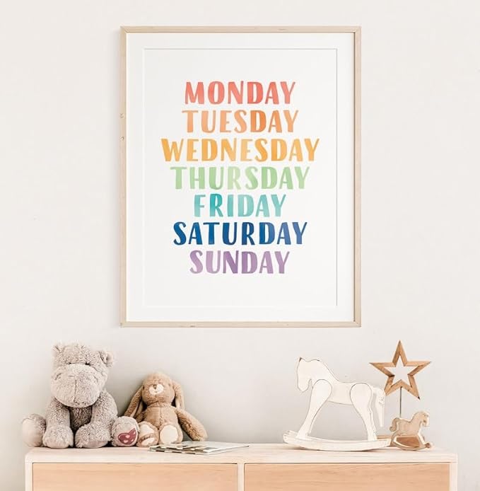 OZCONO Rainbow Days Week Poster, Colorful Learning Chart Kids, Preschool Wall Decor Art, Homeschool Education Guide (Unframed) (27x40)
