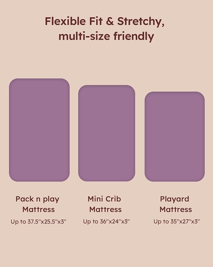 Pack and Play Sheets Fitted, 3 Pack Soft Stretchy Baby Mini Crib Sheets for Pack N Play Mattress and Portable Playard Sheets for Girls Purple Rainbow Unicorn