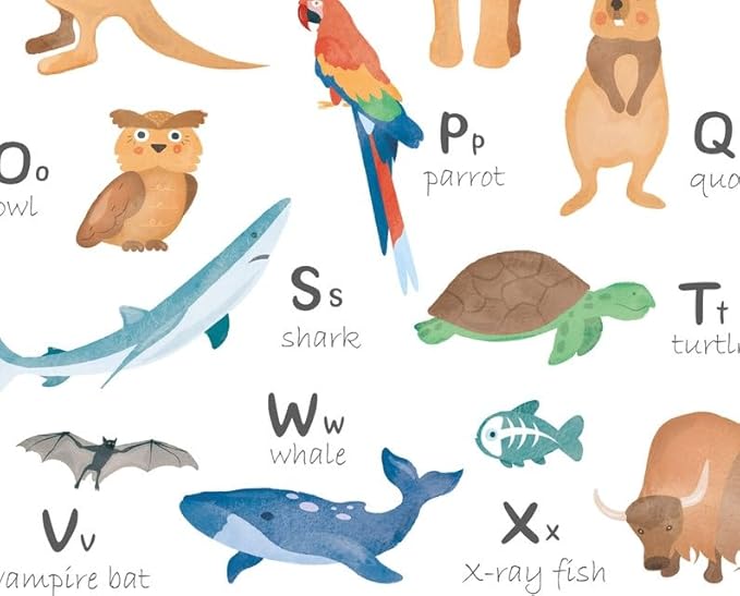 OZCONO Animal Alphabet Learning Poster, Vibrant ABC Wildlife Chart Kids, Playroom Wall Decor Art, Homeschool Education Guide (Unframed) (24x36)