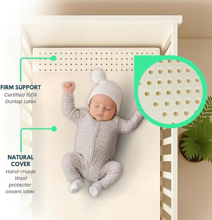 ORGANIC TEXTILES Organic Latex Crib Mattress Topper - 2" Latex for Bassinet (30"x15") - Breathable GOLS/GOTS Certified – Water-Resistant Organic Cotton Cover – No Polyester, Hypoallergenic, Non-Toxic