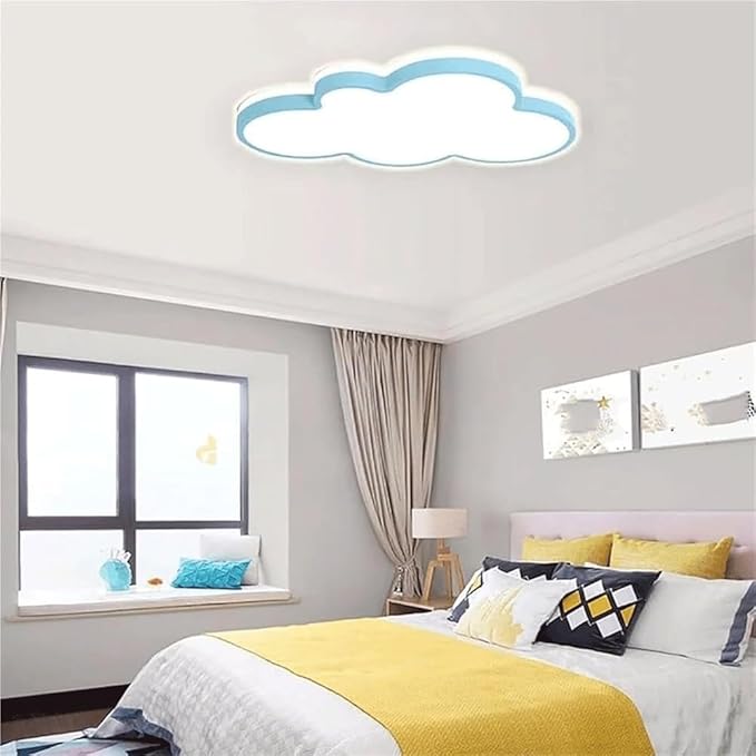 Cute Cloud LED Ceiling Light Fixture, Blue & White Flush Mount Lamp, Modern Eye-Caring Lighting for Kids’ Bedroom, Nursery, Baby Room, Playroom Decor(Blue,58cm)