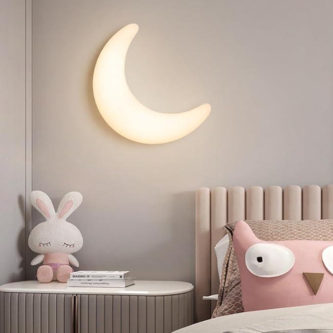 Dimmable LED Moon Wall Lamp, Modern White Crescent Sconce Light Fixture, Nordic Style Ambient Lighting for Bedroom Kids Room Living Room Nursery Wall Decor Night Light(38CM)