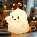 Ghost Night Light for Kids,Halloween Night Light with 13 Interactive Sound Effects ,Cute Silicone Light with 3 Levels of Brightness,Suitable for Indoor Halloween Decorations and Family (white ghost)