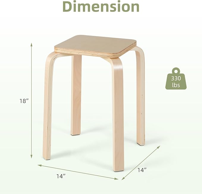 GOFLAME Stackable Wooden Stools Set of 4, Backless Chairs with Square Top, Anti-Slip Felt Mats, Portable Seating for Classroom, Office, Dinning Room, Living Room, Kitchen, Bar Counter, Assorted Color