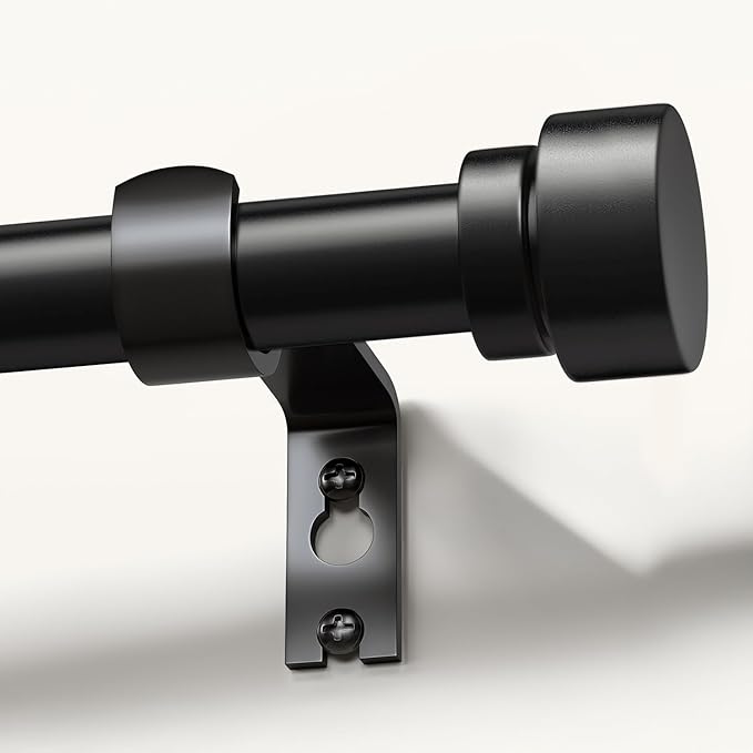 Modern Black Curtain Rods for Windows 28 to 48 Inches Adjustable Length Heavy Duty 1" Diameter Window Curtain Rod with Decorative Finials for Outdoor Bedroom Kitchen Living Room
