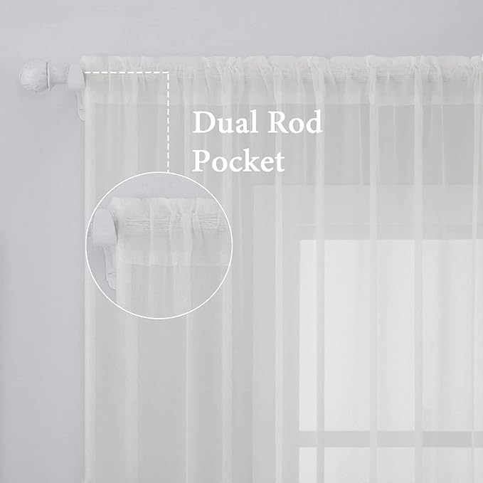 MIULEE Ivory Window Sheer Curtains for Bedroom Living Room Solid Elegant Net Drapes 2 Panels Width 42 x Length 72 Inches