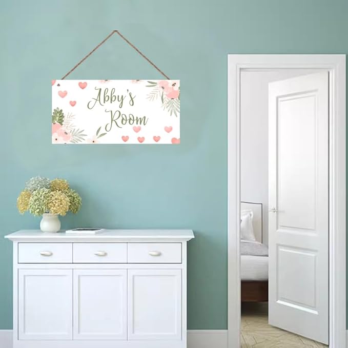 Personalized Sign Lovely Flowers Themed Girls Room Decor, Love Heart Sign, Custom Name Wall Decor Decorative Plate for Kids Room