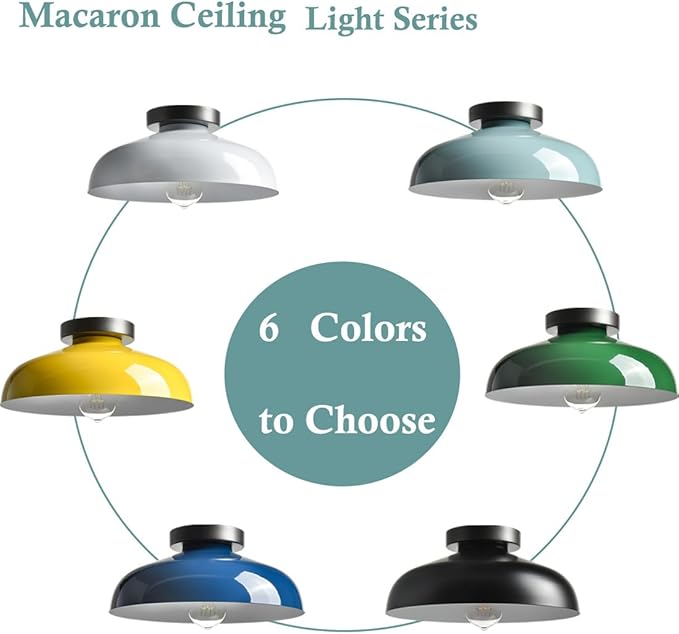 DIRYZON Modern Green Ceiling Light, Macarons Kitchen Lighting Fixtures, Industrial Metal 12-Inch Bedroom Ceiling Light