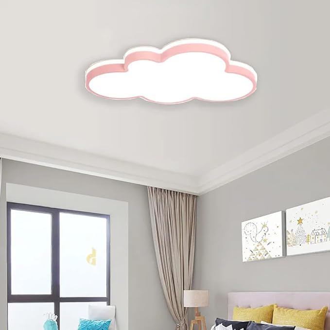 Cloud Shape LED Ceiling Light Fixture,19 Inch Modern Recessed Ceiling Lights,Dimmable Light,Pink 22W 3000K-6000K Close to Ceiling Lighting Flush Mount Living Room Bedroom