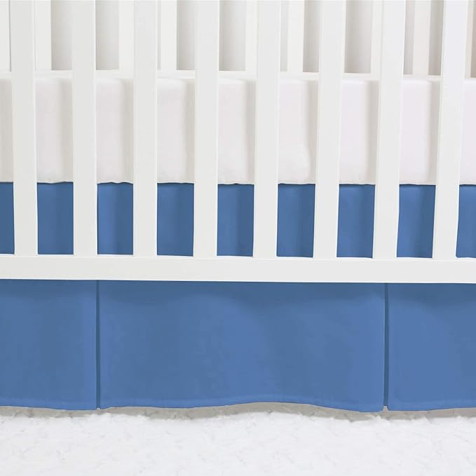 Box Pleated Crib Bed Skirt Premium 100% Cotton 800 Thread Count Nursery Crib Toddler Bedding Crib Bedskirt for Baby Boys or Baby Girls, (28" x 52") + 14" Drop Lenght - Medium Blue Solid