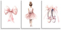 Set of 3 Baby Girl Pink Ballet Nursery Wall Art, Girl's Room Ballet Dancer Posters, Pink Bow Dancing Shoes, Girls Nursery Wall Decor, Toddlers Girl Bedroom Canvas Print, Framed 16"x24"
